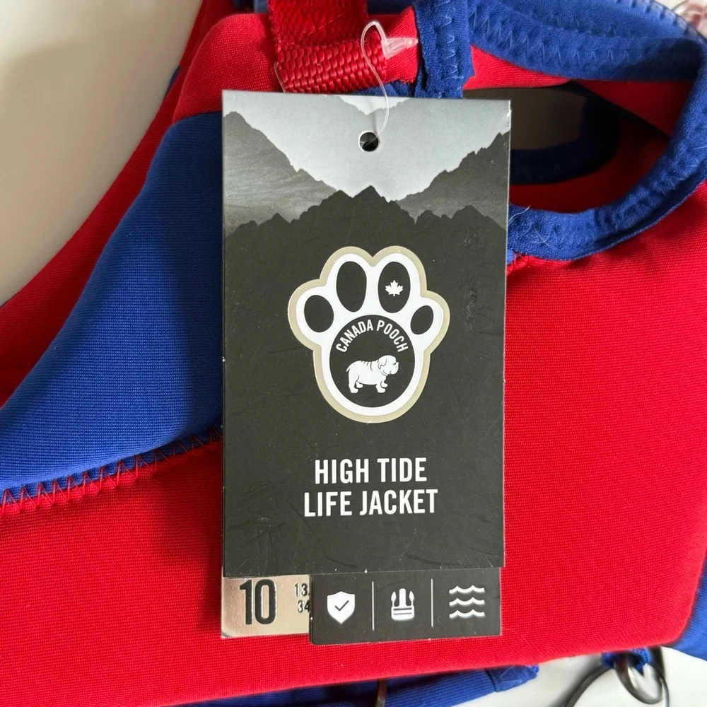 Canada Pooch High Tide Life Dog Jacket - Red/Blue - Size 10